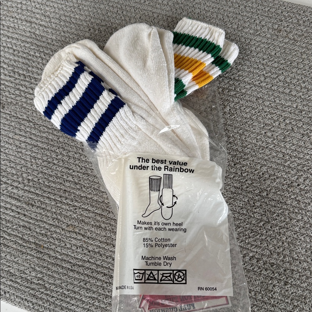 Vintage 80s Striped Cotton Tube Socks New in Package One Missing - Picture 3 of 6